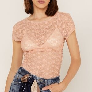 Free People Keep It Simple Lace Short Sleeve Top